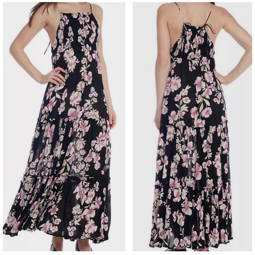 Floral Black and Pink Maxi Dress